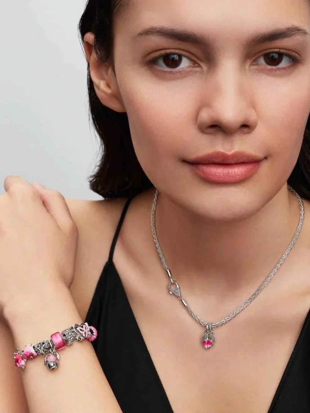 Pandora Pavé Clasp Foxtail Chain Charm Bracelet